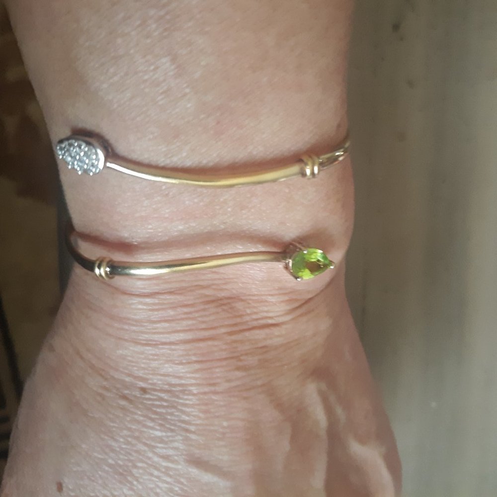 Yellow gold over sterling silver diamond and peridot adjustable bracelet